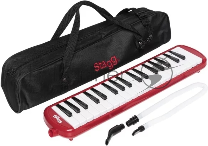 Пианика STAGG [MELOSTA37 RD] духовая, пластиковая, 37 клавиш, размеры 48х10,5х4 см, в комплекте мундштук, длинная трубка, мягкий кейс, цвет красный