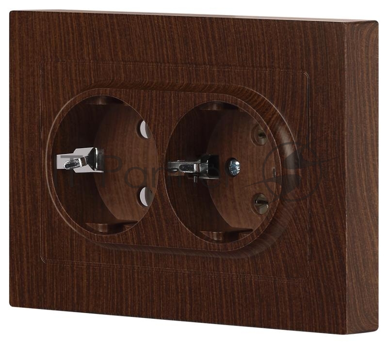 Розетка Intro Accent 6-205-10 , 2X2P+E Schuko, 16А-250В, IP20, СУ, AL/CU, венге | Б0063502 | Intro