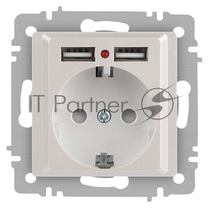 Розетка Intro Accent 6-410-06 , P+E Schuko со шторками, 16А-250В + 2хUSB, IP20, СУ, перламутр | Б0063700 | Intro