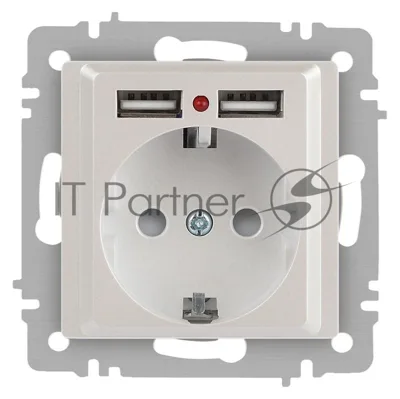 Розетка Intro Accent 6-410-06 , P+E Schuko со шторками, 16А-250В + 2хUSB, IP20, СУ, перламутр | Б0063700 | Intro
