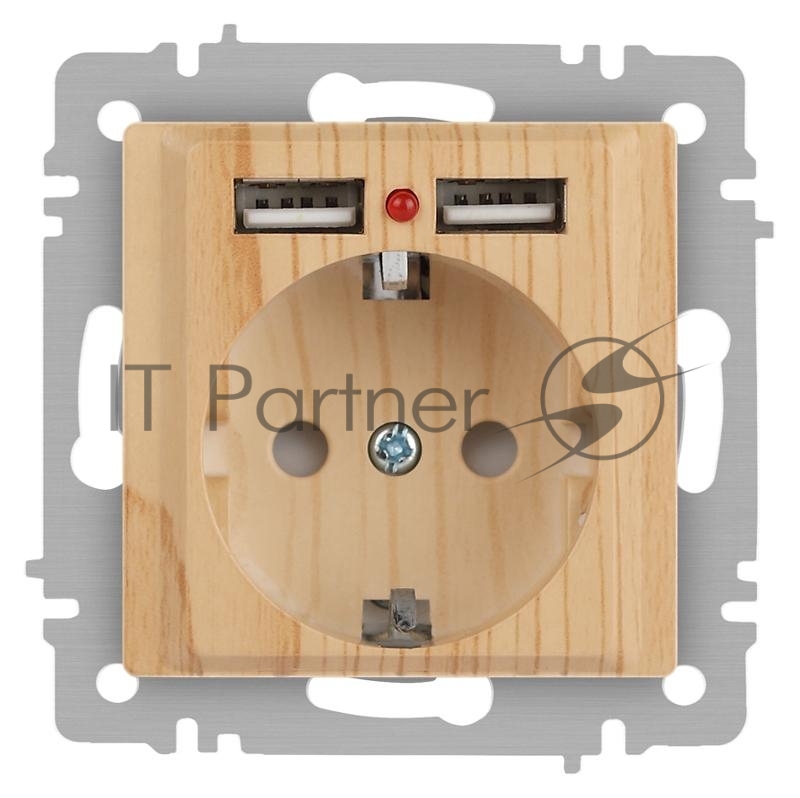 Розетка Intro Accent 6-410-11 , P+E Schuko со шторками, 16А-250В + 2хUSB, IP20, СУ, сосна | Б0063720 | Intro