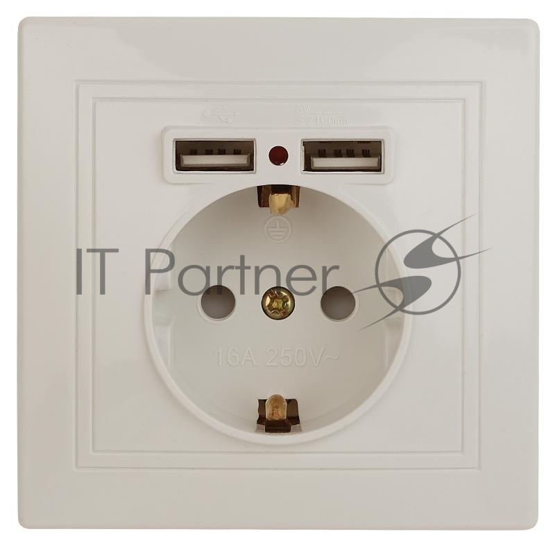 Розетка Intro Plano 1-410-02 с заземлением 2P+E Schuko со шторками, 16А-250В + 2хUSB 5В-2,1А, IP20, СУ, слоновая кость | Б0053943 | Intro