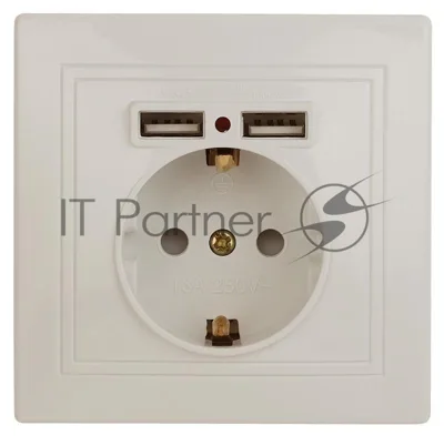 Розетка Intro Plano 1-410-02 с заземлением 2P+E Schuko со шторками, 16А-250В + 2хUSB 5В-2,1А, IP20, СУ, слоновая кость | Б0053943 | Intro