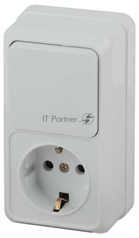 Блок розетка с выключателем Intro Quadro 2-705-01 вертикальный 10(16)А-250В, IP20, ОУ, белый | Б0053882 | Intro