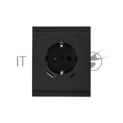 Розетка SETE 1-ая с/з с/у з/ш 16А с USB A+C быстрой зарядки 5В/3А антрацит IP20/IP44 KRANZ