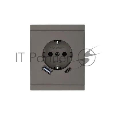 Розетка SETE 1-ая с/з с/у з/ш 16А с USB A+C быстрой зарядки 5В/3А графит IP20/IP44 KRANZ