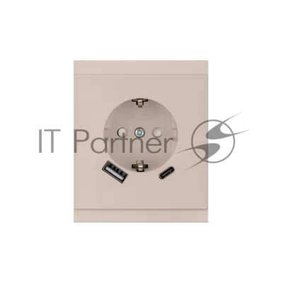 Розетка SETE 1-ая с/з с/у з/ш 16А с USB A+C быстрой зарядки 5В/3А кашемир IP20/IP44 KRANZ