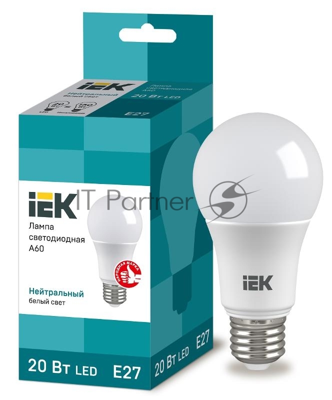 Лампа светодиодная LED 20Вт Е27 220В 4000К A60 груша | LLE-A60-20-230-40-E27 | IEK