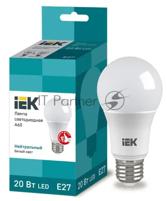 Лампа светодиодная LED 20Вт Е27 220В 4000К A60 груша | LLE-A60-20-230-40-E27 | IEK