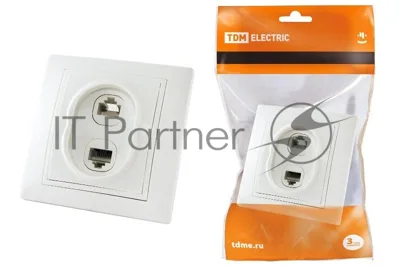Розетка телефонная RJ11 + компьютерная RJ45 белая "Таймыр" SQ1814-0023 TDM