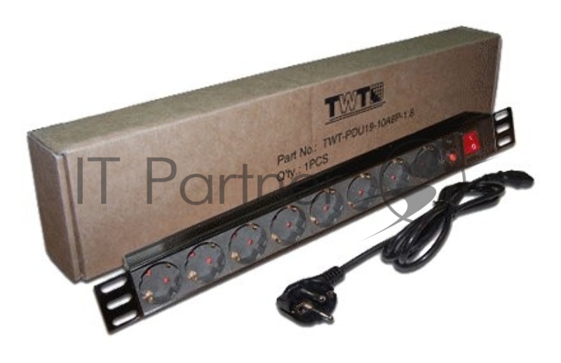 Блок распределения питания Lanmaster TWT-PDU19-10A8P-1.8 гор.размещ. 8xSchuko базовые 10A Schuko 1.8м