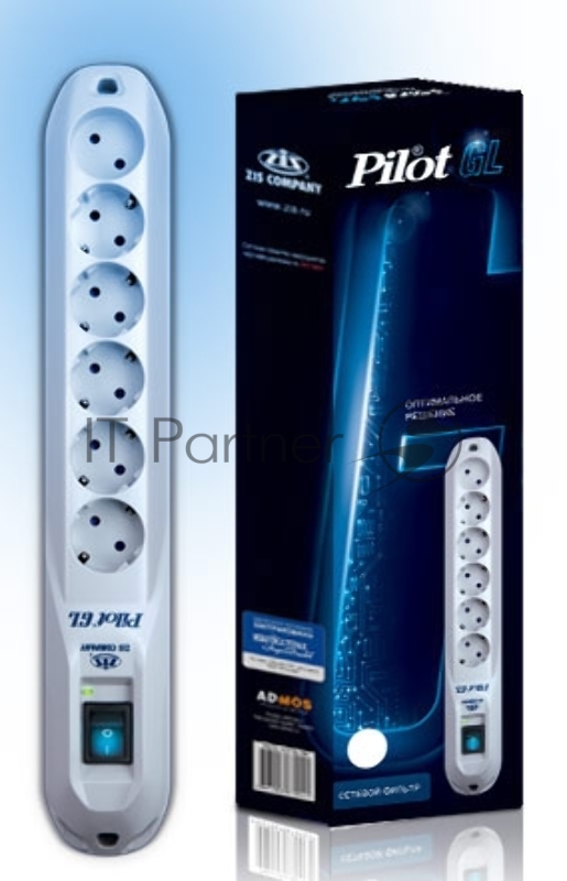 Сетевой фильтр Pilot GL 10 м, 6 розеток, белый, коробка