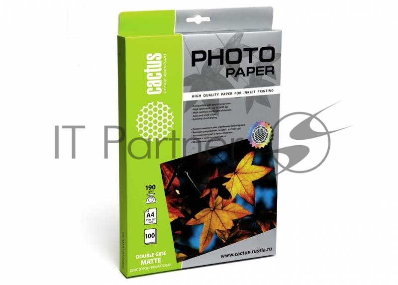 Фотобумага Cactus CS-MA4190100DS матовая двусторонняя A4 190 г/м2 100 листов