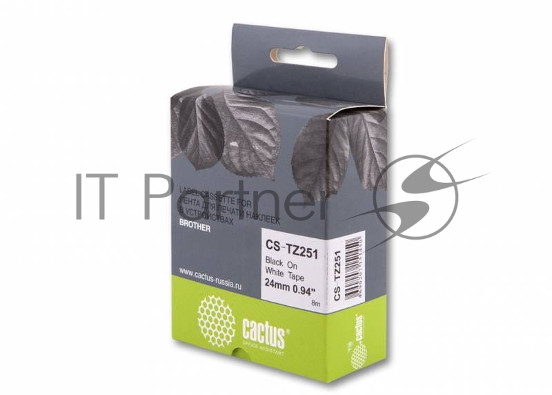 Картридж ленточный Cactus CS-TZ251 24 мм, 8 м, черный шрифт, белый фон, для BROTHER 1010/1280/1280VP/2700VP