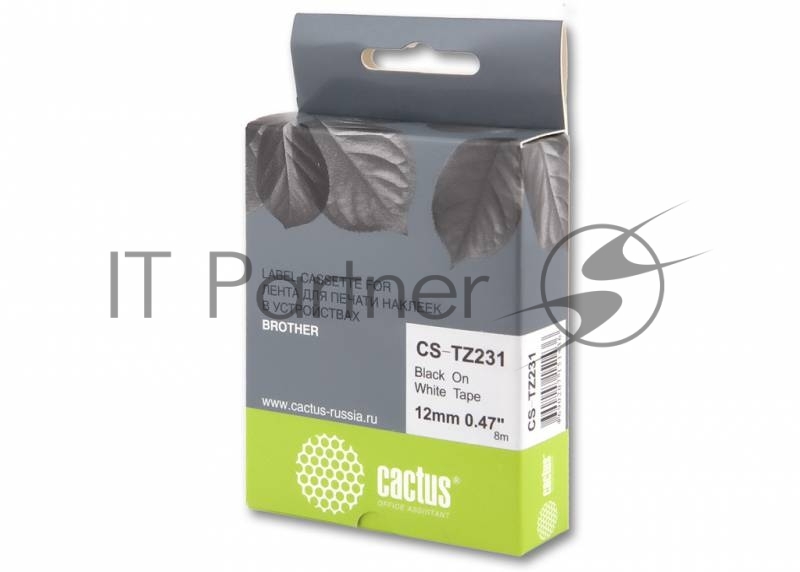 Картридж ленточный Cactus CS-TZ231 12 мм, 8 м, черный шрифт, белый фон, для BROTHER 1010/1280/1280VP/2700VP