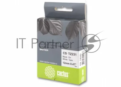 Картридж ленточный Cactus CS-TZ231 12 мм, 8 м, черный шрифт, белый фон, для BROTHER 1010/1280/1280VP/2700VP