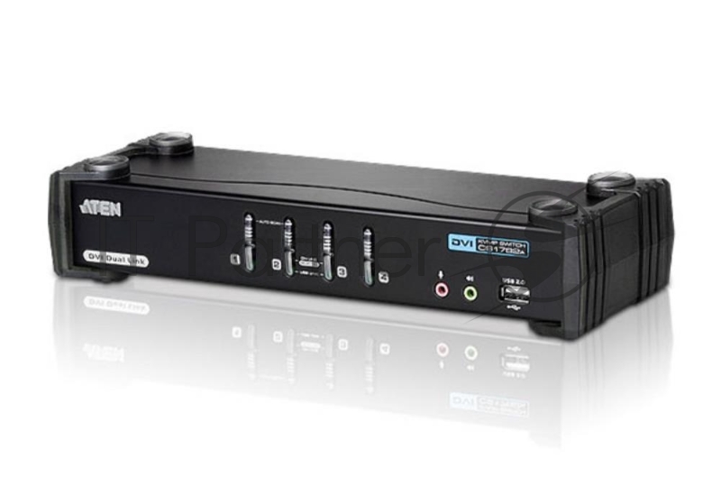 Переключатель KVM ATEN CS1784A-AT-G KVM+Audio+USB 2.0, 1 user USB+DVI => 4 cpu USB+DVI, со шнурами USB 4х1.8м., 2560x1600 60Hz DVI-D Dual Link/2048x