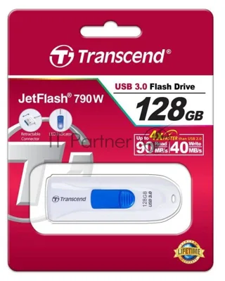 Флешка USB Transcend Jetflash 790 (TS128GJF790W), 128Gb, USB 3.0, R/W 90/40, белый