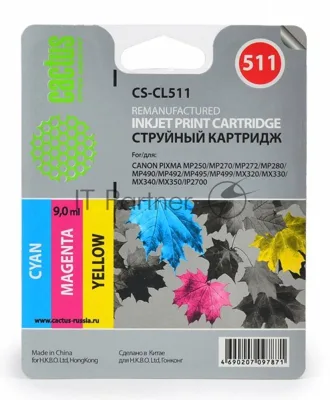 Картридж струйный Cactus CS-CL511 многоцветный (9 мл) для Canon MP240 MP250 MP260 MP270 MP480
