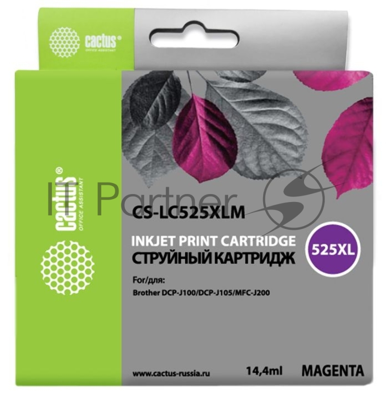 Картридж струйный Cactus CS-LC525XLM пурпурный (14.4 мл) для Brother DCP-J100/J105/J200
