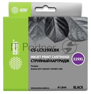 Картридж струйный Cactus CS-LC529XLBK черный (61 мл) для Brother DCP-J100/J105/J200