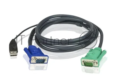 Кабель KVM ATEN 2L-5205U USB(тип А Male)+HDB15(Male) (-) SPHD15(Male) 5,0м., черный.