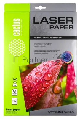Фотобумага Cactus CS-LPA4160100 A4/160г/м2/100л./белый глянцевое для лазерной печати