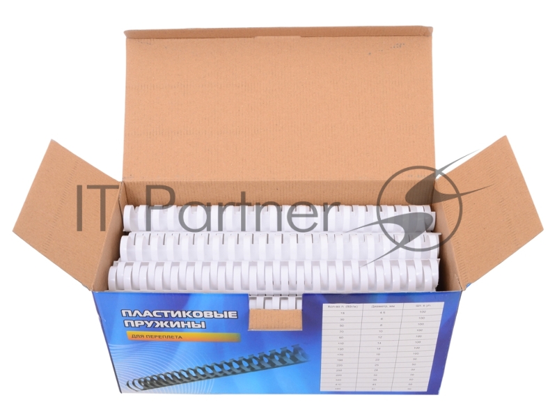 Пружины для переплета пластиковые Office Kit / ? 25 мм / 220 листов A4 / 50 шт в упаковке / белый.