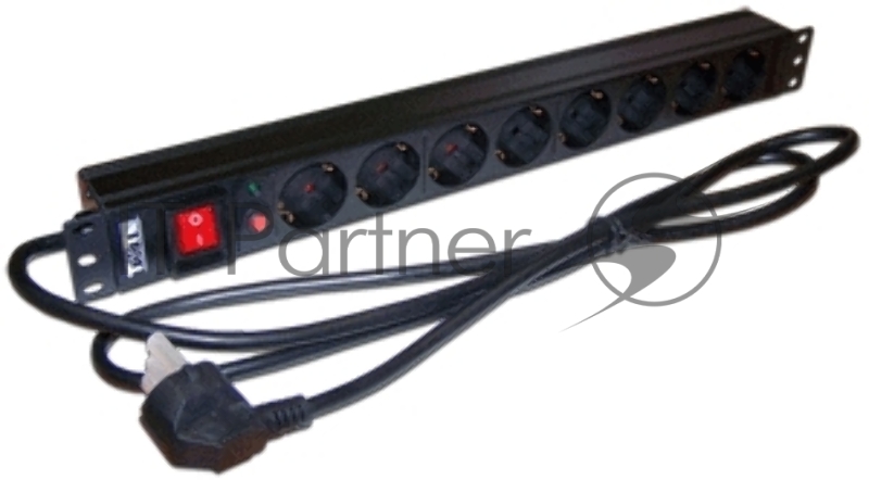 Блок розеток 19" 8 шт., 16A 250V, шнур питания 1.8 м