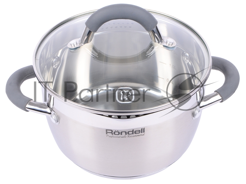 Кастрюля Rondell RDS-023 с\кр 18 см, (2,3л) Flamme (нерж.сталь 18/10,ручки из нерж.стали со вставкой силикон)