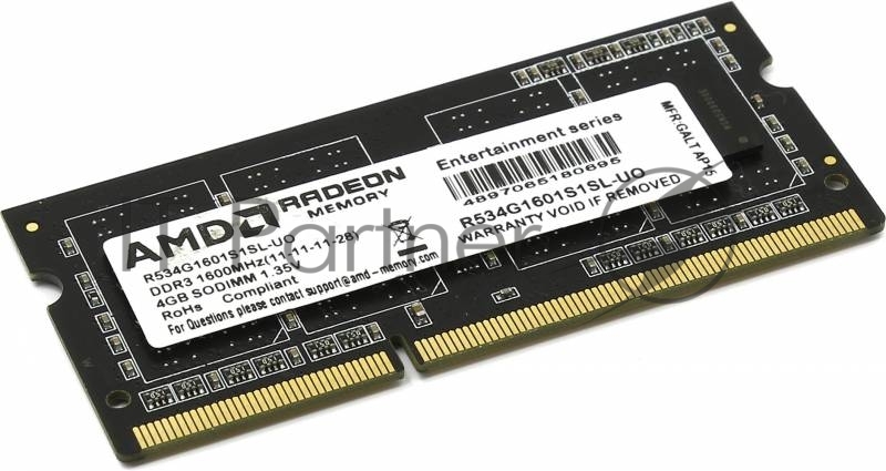 Оперативная память AMD Radeon R5, DDR3L, 4GB (1x4GB), 1600MHz, CL11, SO-DIMM, OEM