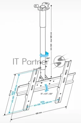 Кронштейн для телевизора Holder PR-101-W белый 32"-65" макс.60кг потолочный фиксированный