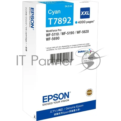 Картридж струйный Epson T7892 (C13T789240) голубой (4000 стр. экстраповышенной емкости) для WF-5110DW/5620DWF