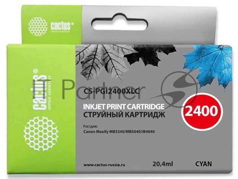 Картридж струйный Cactus CS-PGI2400XLC голубой (20.4 мл) для Canon MAXIFY iB4040/МВ5040/МВ5340