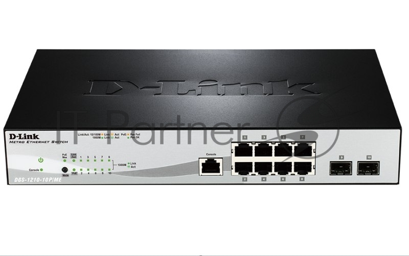 Коммутатор D-Link DGS-1210-10P/ME/A1A, 8×1 Гбит/с + 2×1 Гбит/с SFP, управляемый