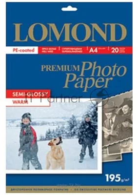 Фотобумага ПРЕМИУМ для стр.печати Lomond А4, 195 г/м2 односторонняя Warm Semi- Glossy (20л)