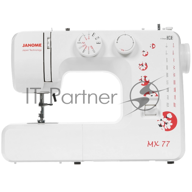 Швейная машина Janome MX 77 белый, электромеханическая, вертикальный качающийся, 15 операций, петля полуавтомат
