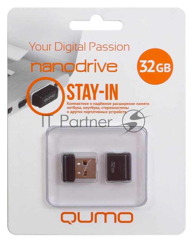 Флешка USB 2.0 QUMO 32Gb, NANO QM32GUD-NANO-B черный