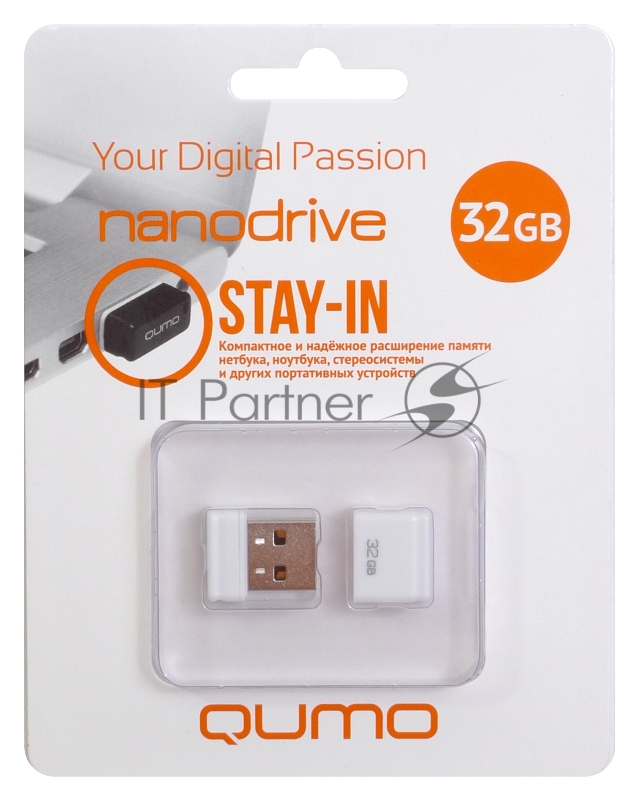 Флешка USB 2.0 QUMO 32Gb, NANO QM32GUD-NANO-W белый