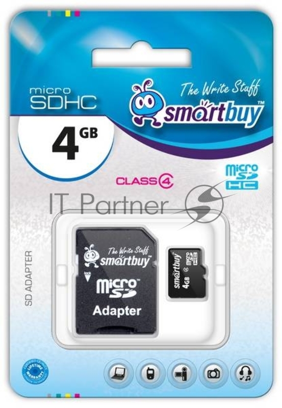 Флеш карта microSD 4Gb Smartbuy microSDHC Class 10 (SD адаптер)