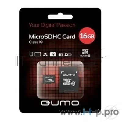 Флеш карта QUMO QM16GMICSDHC10U1 16Gb MicroSDHC Class 10 UHS-I, SD adapter