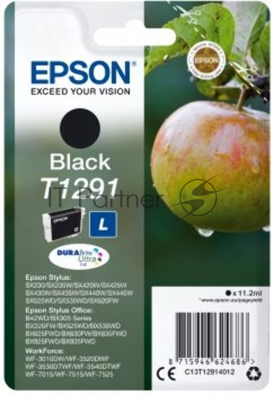 Картридж струйный Epson T1291 (C13T12914012/C13T12914011/C13T12914010) черный (11.2 мл) для SX420W/SX425W/SX525WD/SX620FW/BX305FV/BX305F/BX320FW/BX525WD/BX625FWD