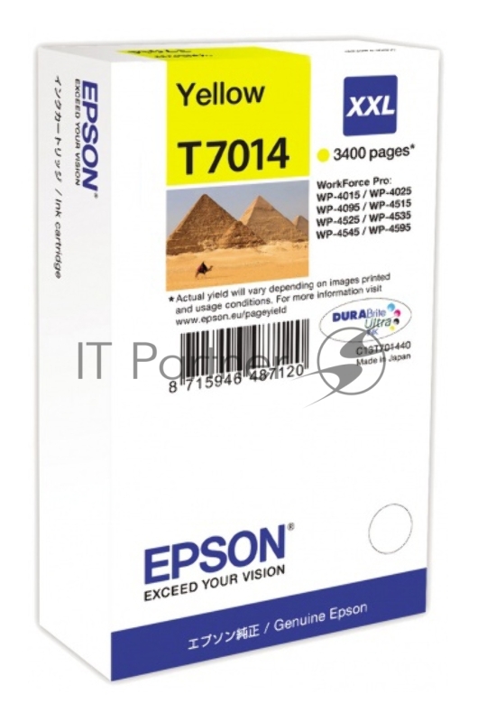 Картридж струйный Epson C13T70144010 желтый (3400 стр. сверх-повышенной емкости) для WorkForce WP-4015DN WP-4015, WP-4025DW WP-4025, WP-4095DN WP-4095, WP-4515DN WP-4515, WP-4525DNF WP-4525, WP-4535DWF WP-4535, WP-4595DNF WP-4595