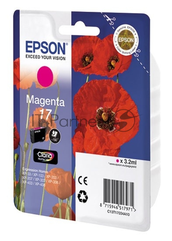 Картридж струйный Epson C13T17044A10 желтый (150 стр.) для Epson XP33/203/303