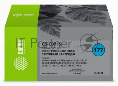 Картридж струйный Cactus CS-C8719 № 177XL черный (38 мл) для HP PhotoSmart 3100, 3210, 3213, 3310, 3313, C5183, C6100, C6183, C6200, C6283, C7183, C7200, C7280, C7283, C8183, D7100, D7160, D7300, D7363, D7463