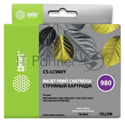 Картридж струйный Cactus CS-LC980Y желтый (16 мл) для Brother DCP-145C/165C MFC-250C/290C