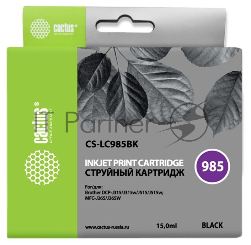 Картридж струйный Cactus CS-LC985BK черный (15 мл) для Brother DCPJ315W/DCPJ515W/MFCJ265W