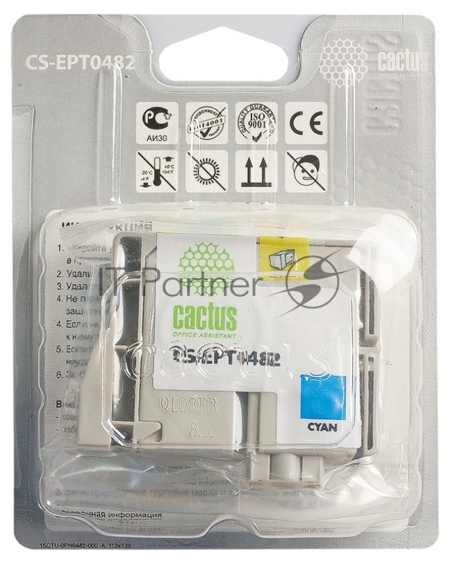 Картридж струйный Cactus CS-EPT0482 голубой (14.4 мл) для Epson Stylus Photo R200/R220/R300/R320/R340/RX500/RX600/RX620/RX640