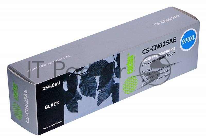 Картридж струйный Cactus CS-CN625AE 970XL черный (256 млl) для HP Officejet Pro X476dw/X576dw/X451dw