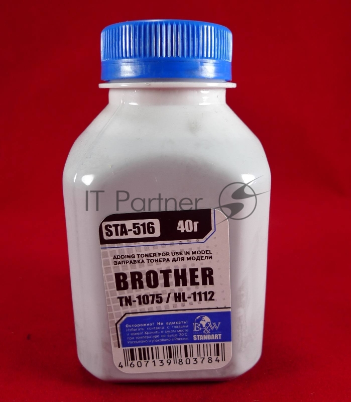 Тонер Brother TN 1075/1070/1060/1050/1040/1030/1020/1010/1000 HL-1112/1110/1111/1118 (фл,40г) B&W Standart фас. Россия